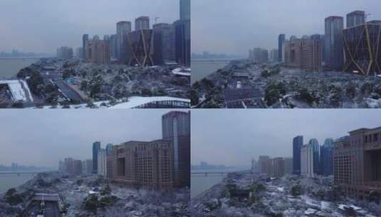 钱江新城 钱塘江 航拍 雪景 杭州 3高清在线视频素材下载
