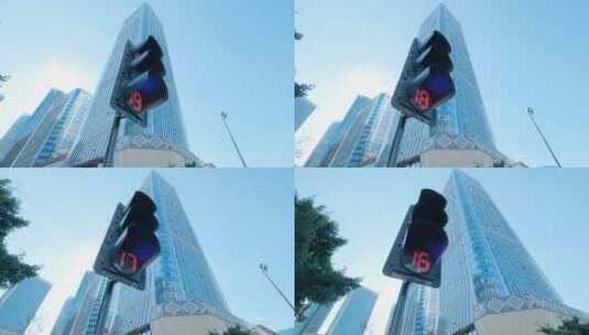 商业中心高楼大厦街景交通灯红绿灯高清在线视频素材下载