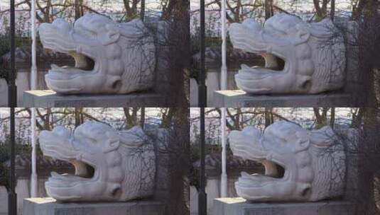 北京园林博物馆里的石兽头特写高清在线视频素材下载