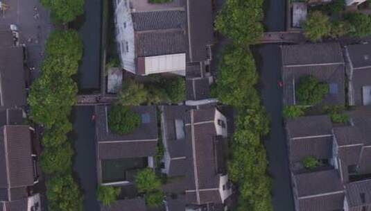 城市航拍 苏州平江路河道 俯拍 下移高清在线视频素材下载