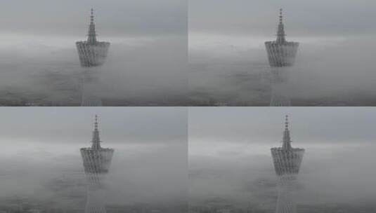 云雾中的广州塔航拍高清在线视频素材下载