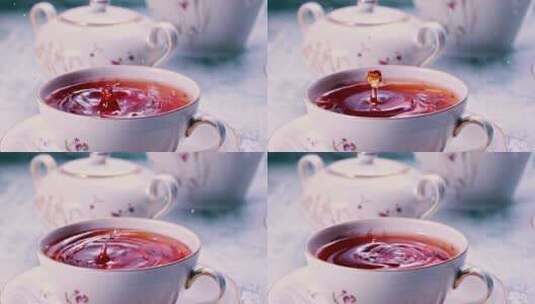茶杯里的水滴慢动作高清在线视频素材下载