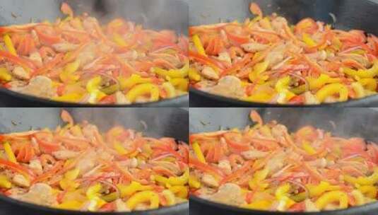 用辣椒煮鸡肉高清在线视频素材下载
