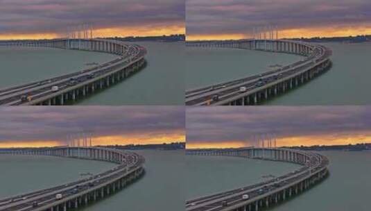 航拍跨海大桥晚霞高清在线视频素材下载