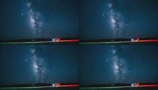 西藏阿里自驾旅游汽车夜晚星空银河风光延时高清在线视频素材下载