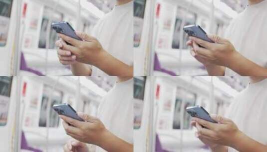 地铁上用手机玩手机高清在线视频素材下载
