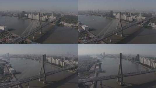 航拍广州番禺大桥远眺望珠江新城CBD高清在线视频素材下载