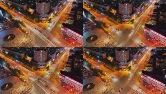 城市街道晚上车河4K航拍高清在线视频素材下载