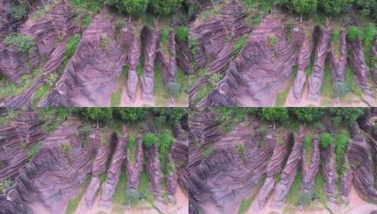航拍湖南湘西红石林景区怪石嶙峋4k素材高清在线视频素材下载