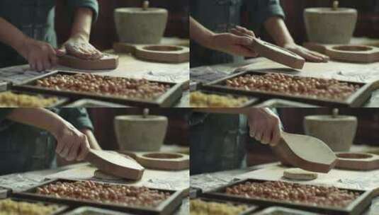 烘焙师使用模具制作月饼高清在线视频素材下载