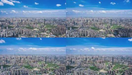 武汉高楼商务区中心大厦白云蓝天航拍延时高清在线视频素材下载
