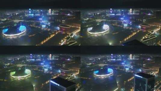 航拍 义乌城市地标夜景风光高清在线视频素材下载