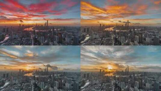 上海日出时分火烧云延时摄影视频高清在线视频素材下载