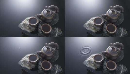 水面上的茶壶与茶杯高清在线视频素材下载