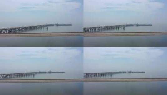 航拍海边公路码头海上景色高清在线视频素材下载
