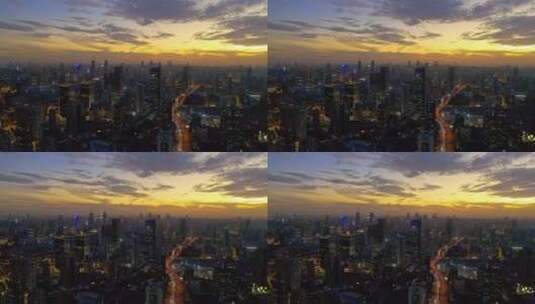 上海虹口区北外滩地标城市内透日落4K航拍高清在线视频素材下载