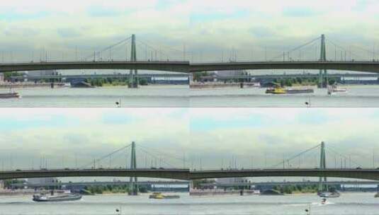 河面和桥上的来往人流高清在线视频素材下载