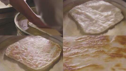 厨师制作面点美食摊饼煎油饼中式早餐高清在线视频素材下载