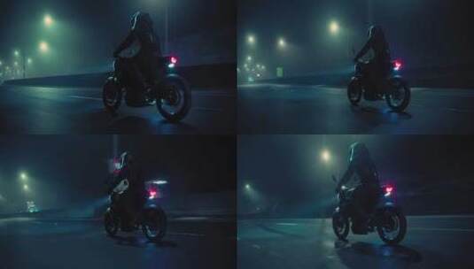 摩托车在夜晚的公路骑行高清在线视频素材下载