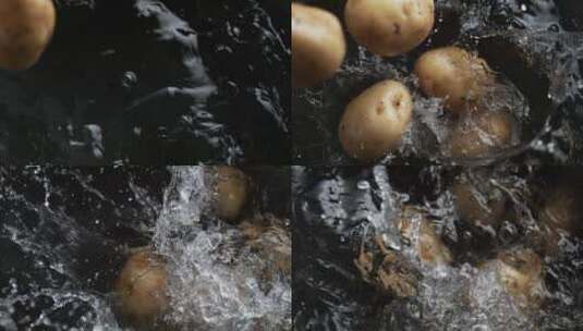 土豆坠落的慢镜头高清在线视频素材下载