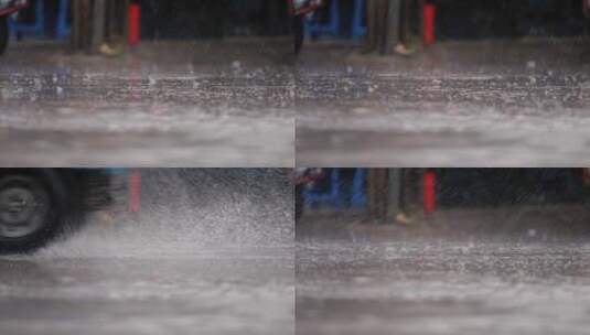 城市街头下雨地面特写高清在线视频素材下载