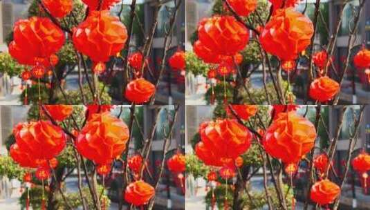 小区春节灯笼氛围新年空镜头4k高清在线视频素材下载