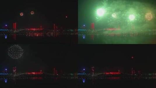 烟花 城市烟花 节日庆祝 西安奥体中心夜景高清在线视频素材下载