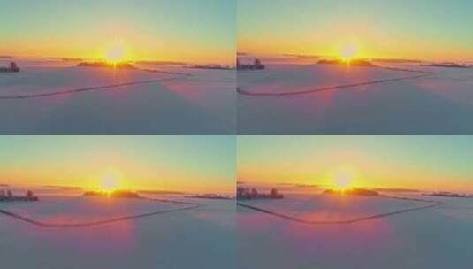 日出在冬季雪地高清在线视频素材下载