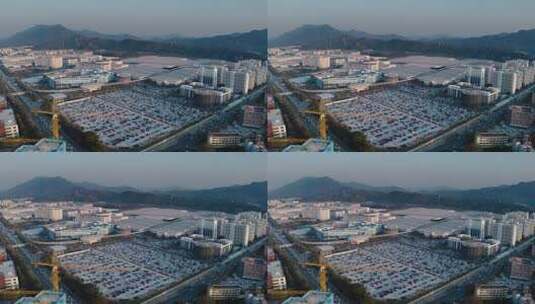 航拍深圳比亚迪汽车工厂停车场高清在线视频素材下载