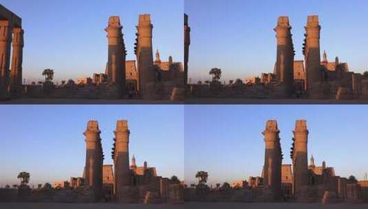 日落时分神庙的柱子高清在线视频素材下载