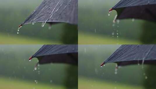 雨滴落在雨伞上的特写高清在线视频素材下载
