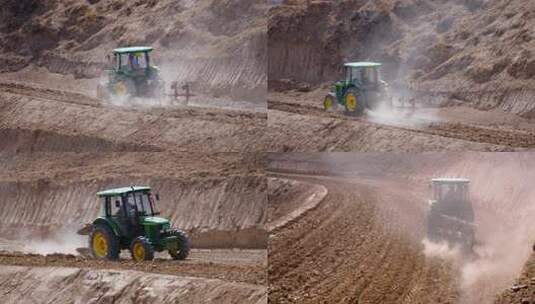 西北 梯田 机械犁地 农业 田地 耕地高清在线视频素材下载