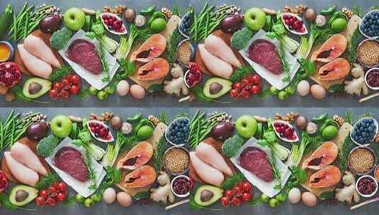衡饮食食物背景健康食材绿色有机营养美味高清在线视频素材下载