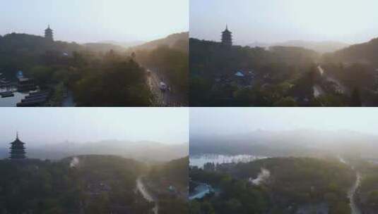 航拍杭州西湖雷峰塔视频高清在线视频素材下载