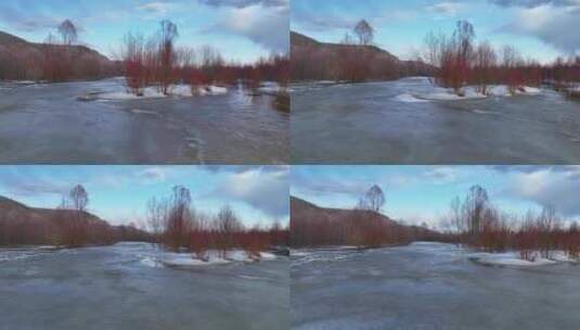 早春残雪消融的河流高清在线视频素材下载