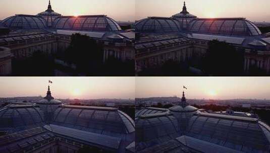 最美丽的日出在大皇宫大楼的透明玻璃屋顶上，无人机之旅fe高清在线视频素材下载