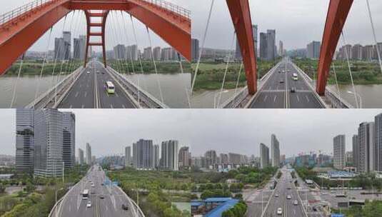 长沙福元路大桥航拍高清在线视频素材下载