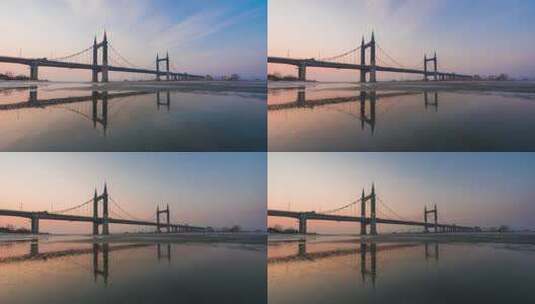 哈尔滨阳明滩大桥冬季日落延时摄影高清在线视频素材下载