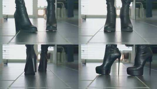 黑色高跟鞋-女上司女强人走路-职场高清在线视频素材下载
