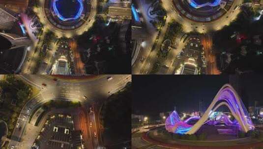 武汉光谷广场夜景航拍高清在线视频素材下载