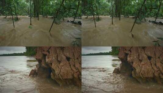 下暴雨水土流失垮塌高清在线视频素材下载