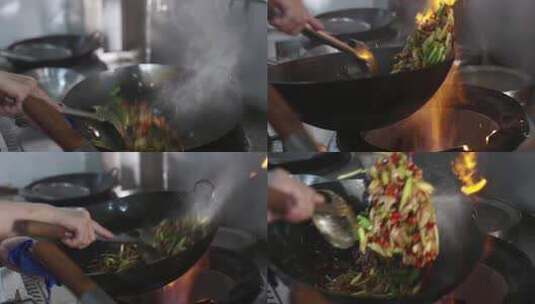厨师颠勺大火爆炒美食食物高清在线视频素材下载