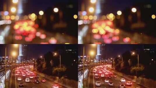城市道路上川流不息的车辆灯光实拍视频素材高清在线视频素材下载