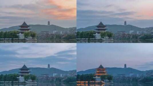 湖南醴陵状元洲日转夜全景延时高清在线视频素材下载