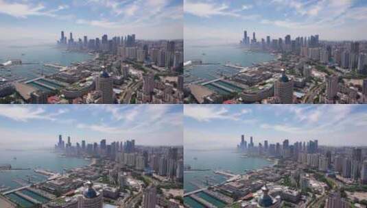 4K  航拍青岛海岸线城市景观高清在线视频素材下载