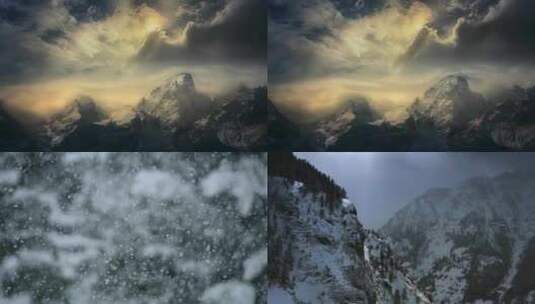 新疆唯美雪山降雪东北冬天雪山下雪航拍冬季高清在线视频素材下载