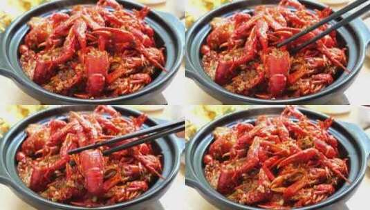 吃小龙虾 从锅里夹起小龙虾 小龙虾素材高清在线视频素材下载