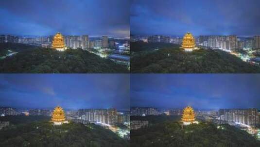 江西九江市南山公园德化楼夜景环绕航拍延时高清在线视频素材下载