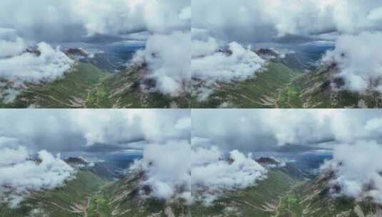 航拍四川阿坝旅游莲宝叶则云海彩虹自然风景高清在线视频素材下载