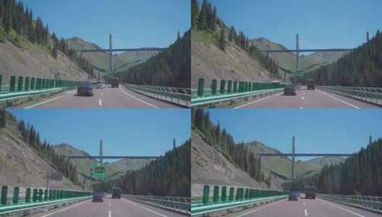 新疆果子沟大桥行驶的车辆高清在线视频素材下载